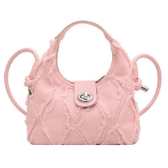 Retro Denim Shoulder Bag for Women Half Moon Hobos Ladies Small Purse