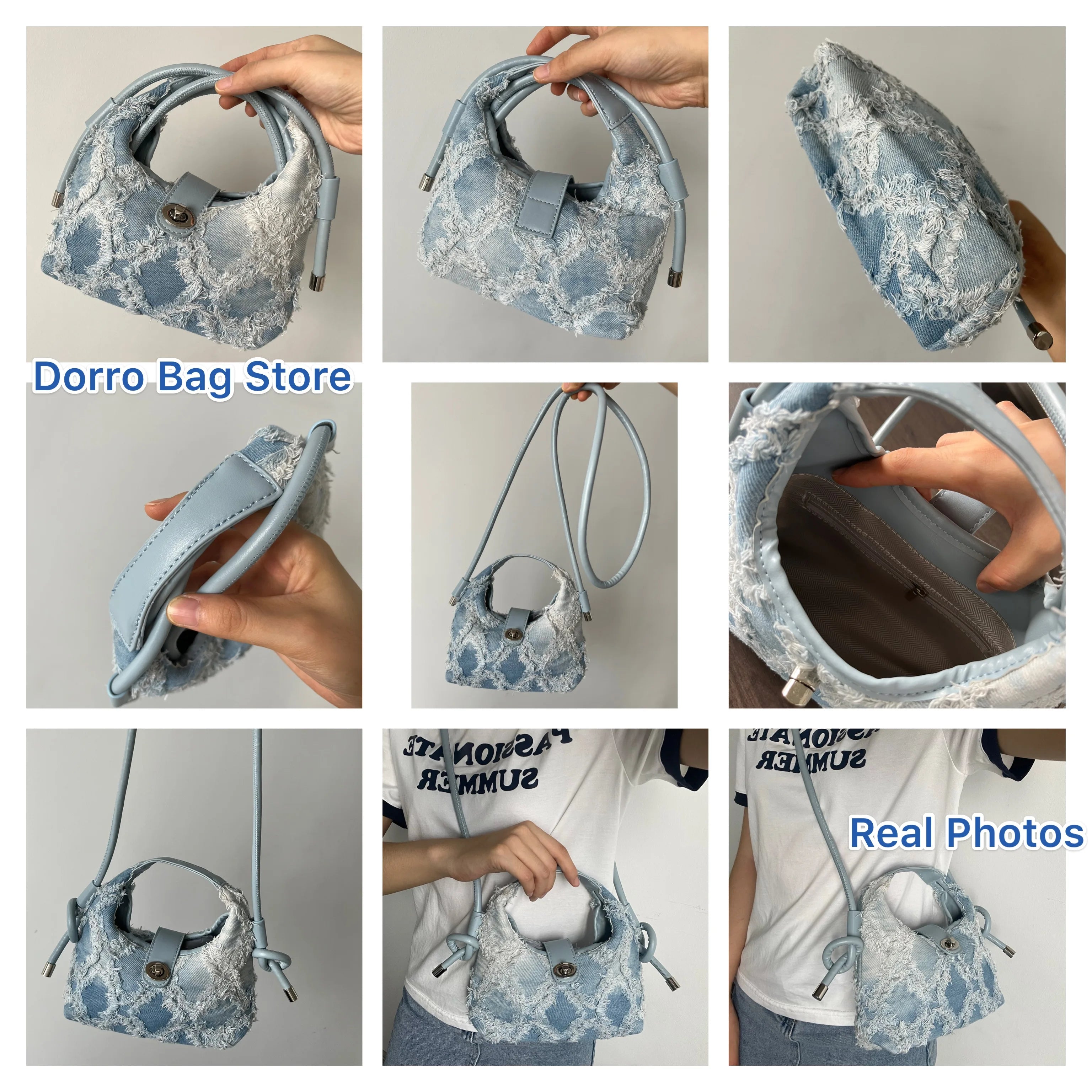 Vintage Denim Women's Shoulder Bag with Tassel