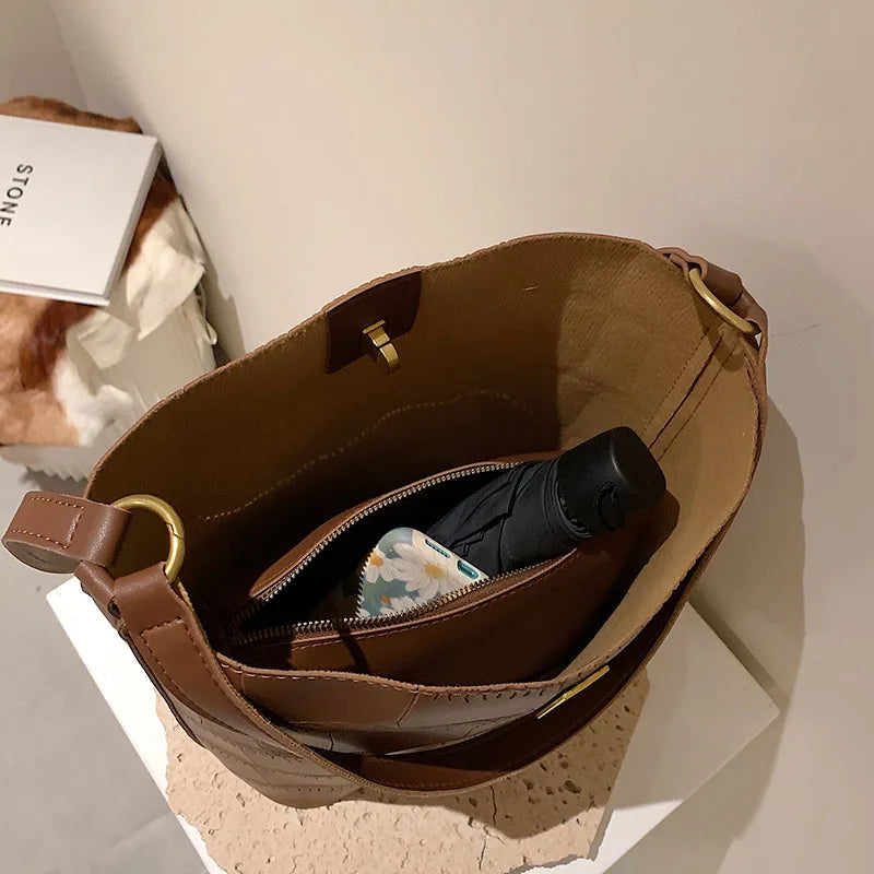 Vintage Bucket Crossbody Bag Soft Leather Tote Handbag