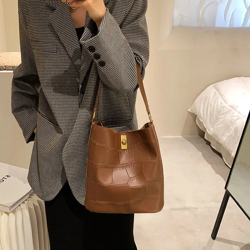 Vintage Bucket Crossbody Bag Soft Leather Tote Handbag