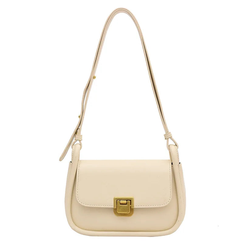 Retro Women's Shoulder Bag PU Texture Messenger Solid Lock Square Bag