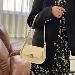 Retro Women's Shoulder Bag PU Texture Messenger Solid Lock Square Bag