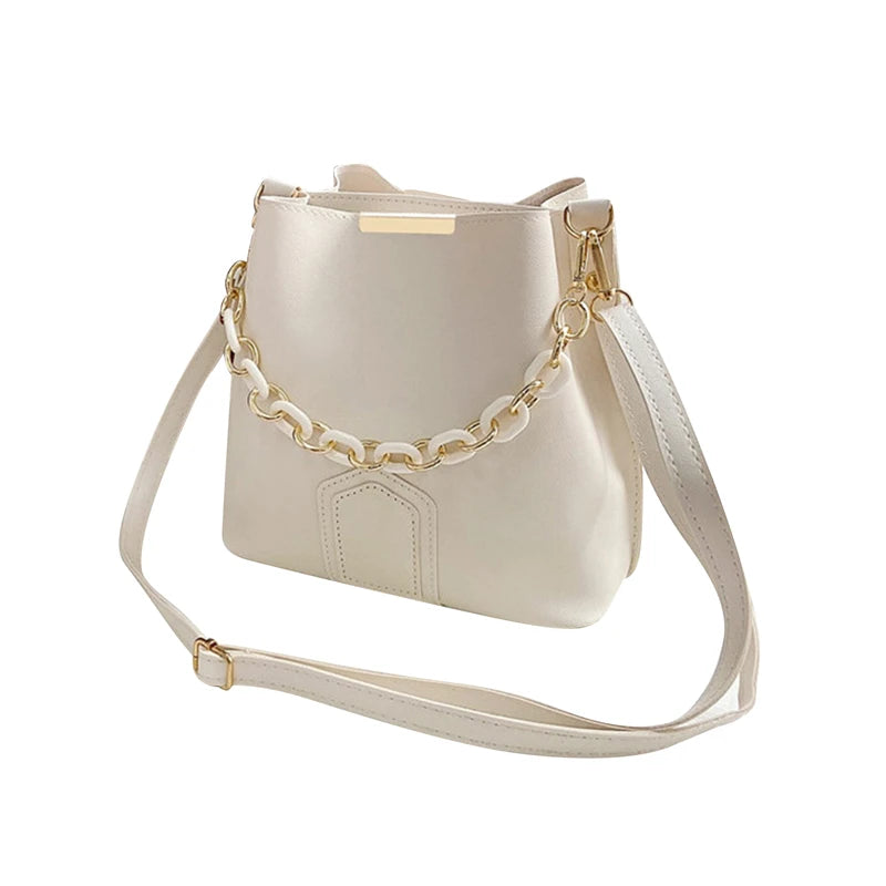 Retro Female Chain Tote Bucket Bag Women Chain Pu Leather Shoulder