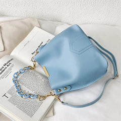 Retro Female Chain Tote Bucket Bag Women Chain Pu Leather Shoulder