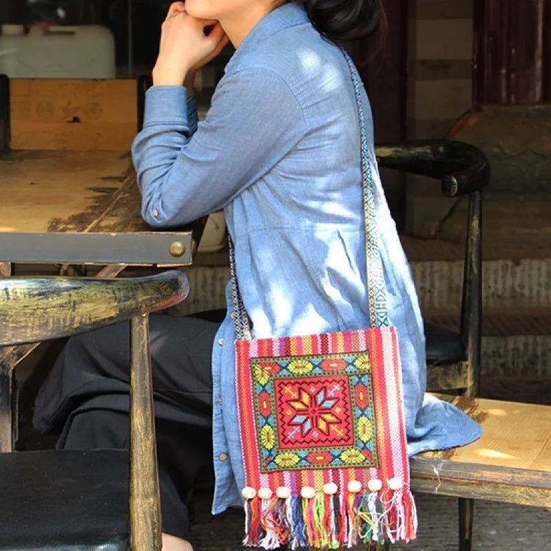 Boho Embroidery Tassel Shoulder Bag Hippie Messenger Ethnic Crossbody