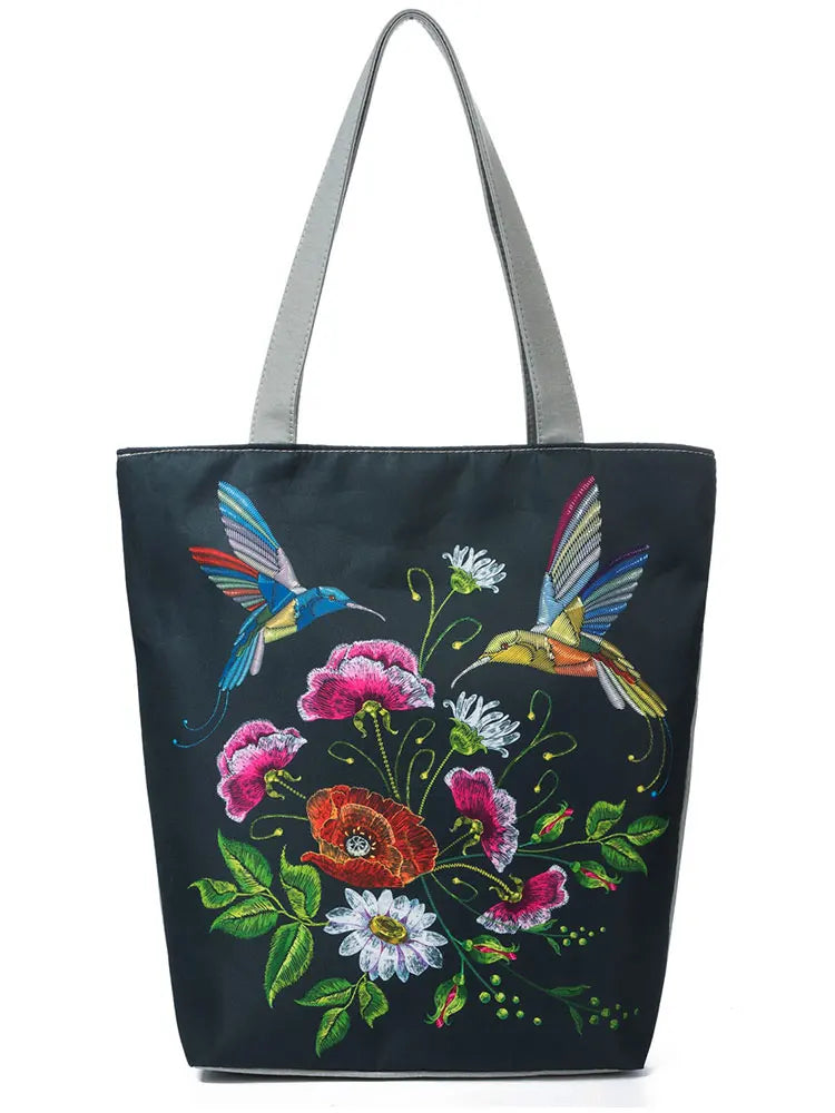 Retro Embroidery Floral Bird Printed Handbag For Women