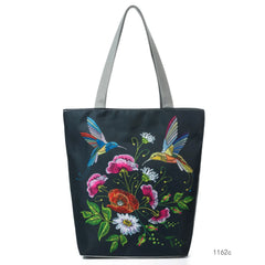 Retro Embroidery Floral Bird Printed Handbag For Women