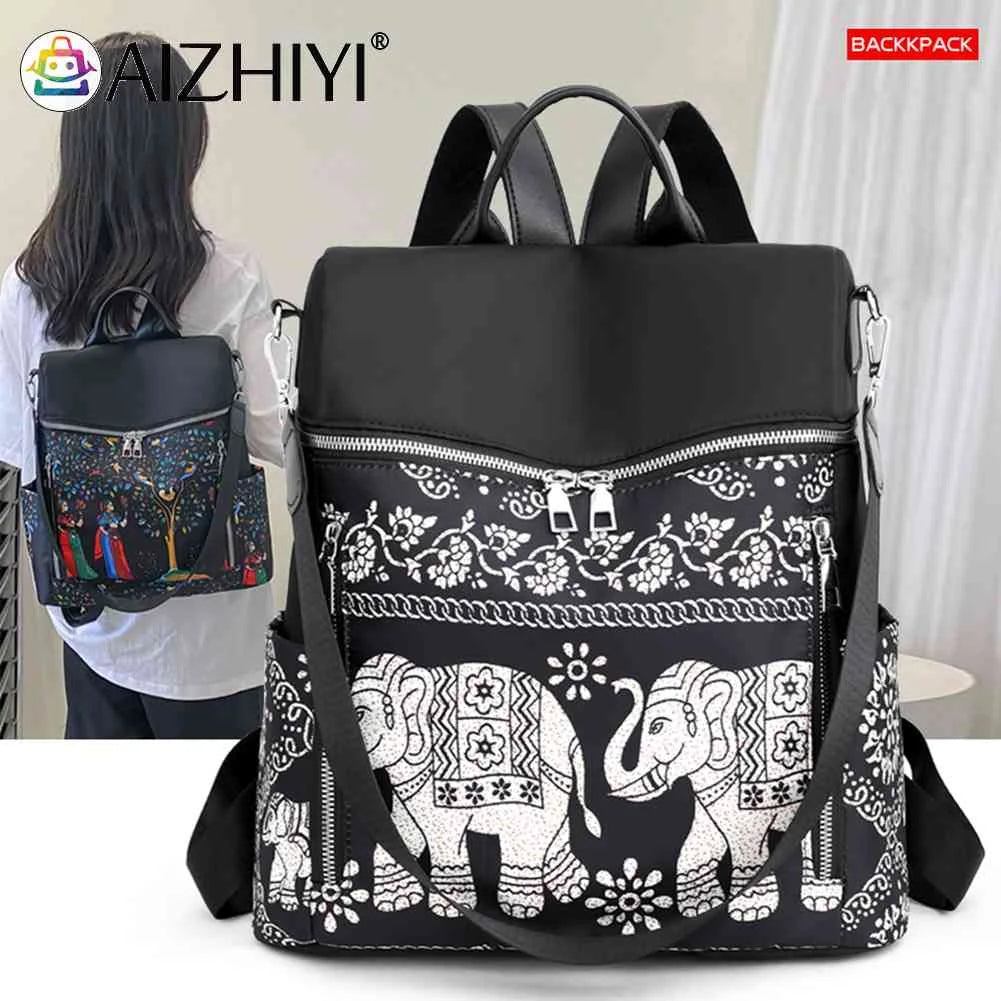 Retro Ethnic Backpack Women Girl Oxford Cloth School Casual Travel Rucksack