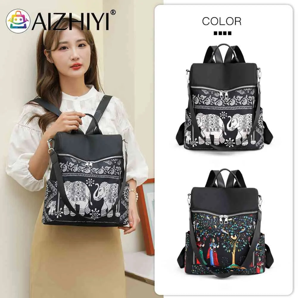 Retro Ethnic Backpack Women Girl Oxford Cloth School Casual Travel Rucksack
