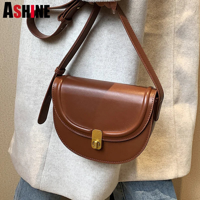 Retro Saddle Shoulder Purses Half Moon Clutch Handle Bags