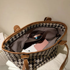 Leopard or Houndstooth Shoulder Bags PU Leather Handbags Tote for Women