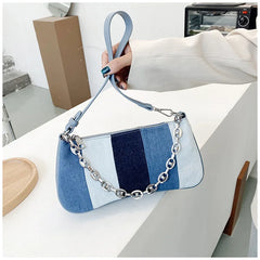 Retro Denim Stitching Women's Underarm Bag Small Shoulder Handbag