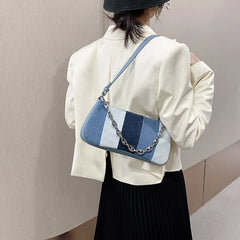 Retro Denim Stitching Women's Underarm Bag Small Shoulder Handbag