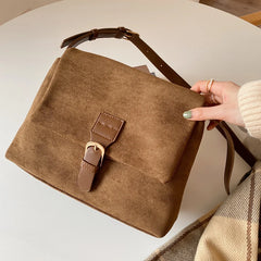 Retro Faux Suede Women's Shoulder Bag Large Tote Messenger Bags Solid Purse