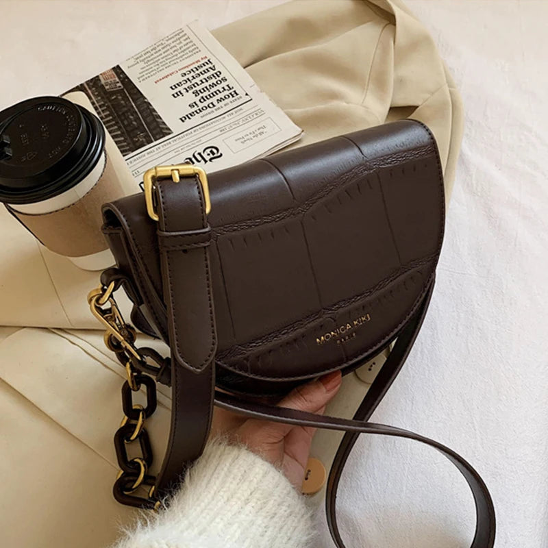 Retro Flap Saddle Bag PU Leather Shoulder Bag Crossbody Handbag