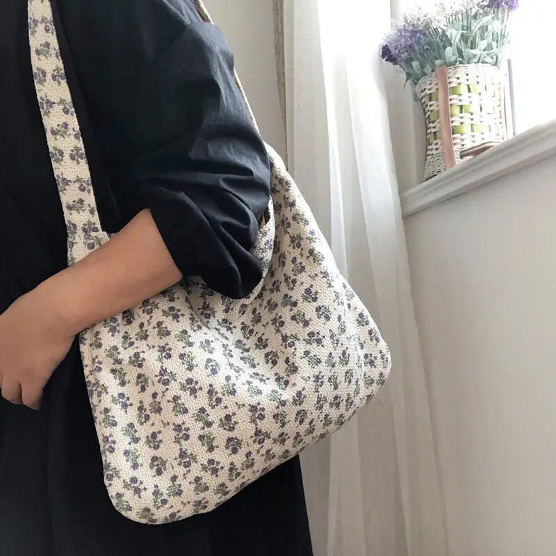 Retro Floral Shoulder Bags Women Daily Casual Handbags Large Portable Pouch