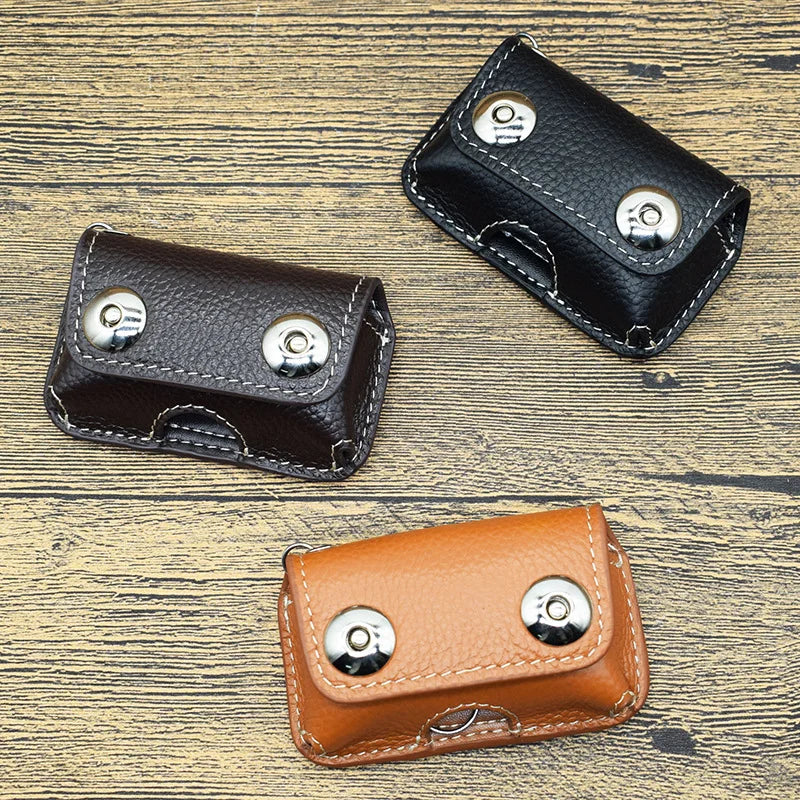 Retro Cow Leather Men's Car Key Holder with Magnetic Snap Key Case
