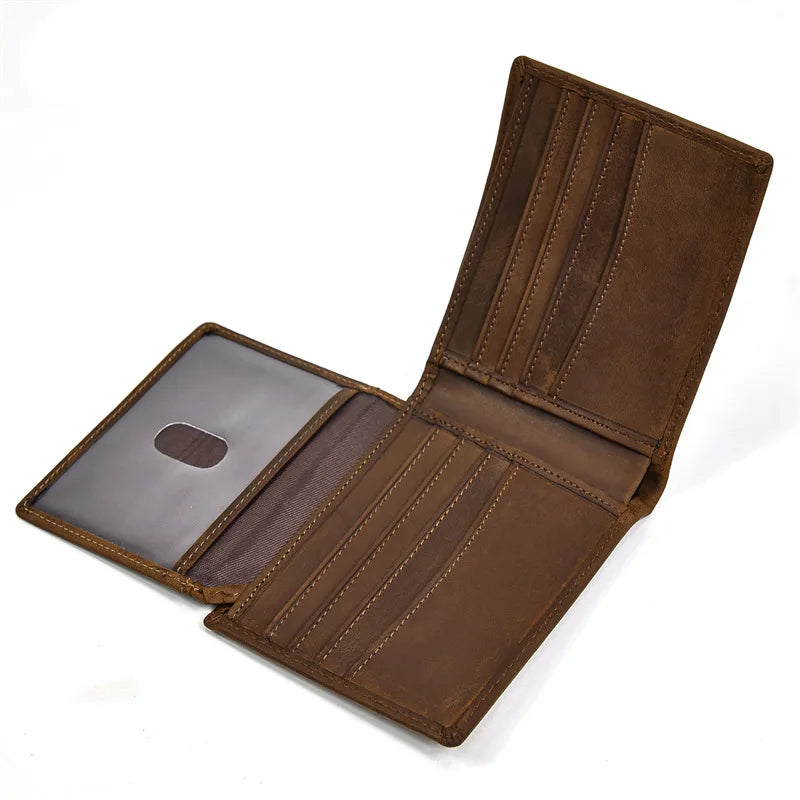 Retro Leather Wallet Crazy Horse Leather Short Wallet Multi-Card Slots