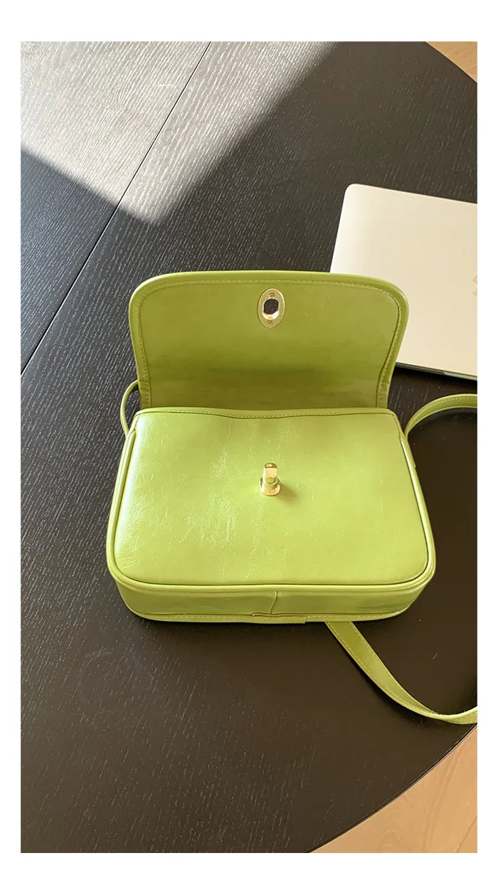 Retro Green Women Shoulder Bag Solid Female Messenger Bags PU Leather