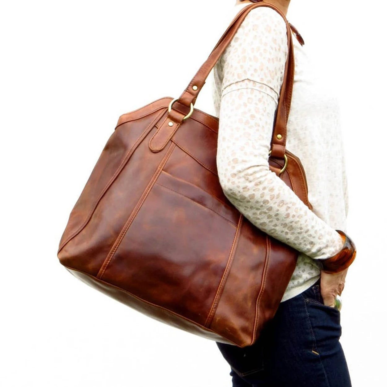 Retro Shoulder Handbag High Capacity Zipper Pocket Shoulder Tote Bags