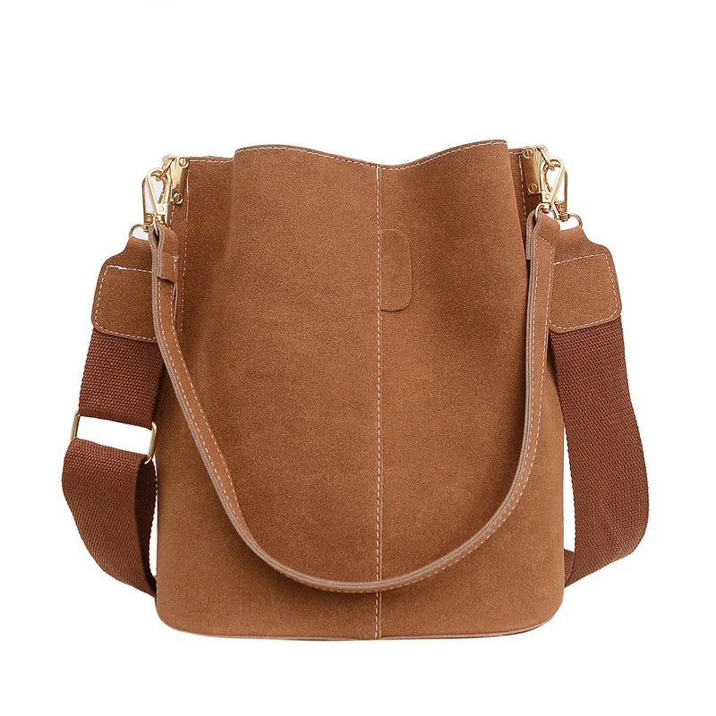 Retro High Capacity Nubuck Leather Bucket Bag for Women