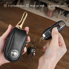 Retro Leather Key Wallet Car Key Holder Bag with Zipper Key Ring