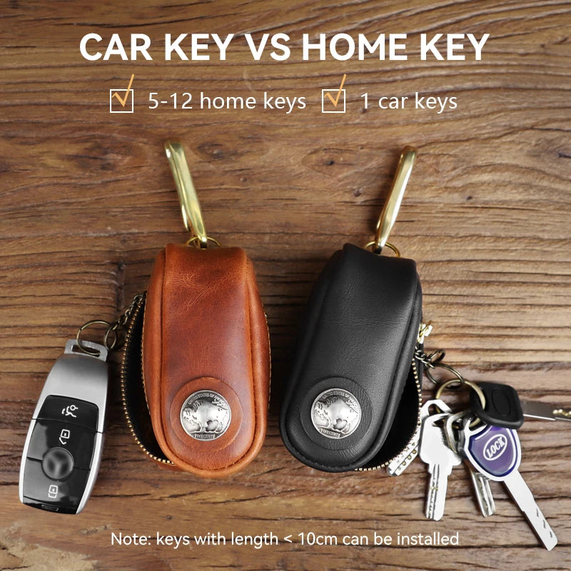 Retro Leather Key Wallet Car Key Holder Bag with Zipper Key Ring