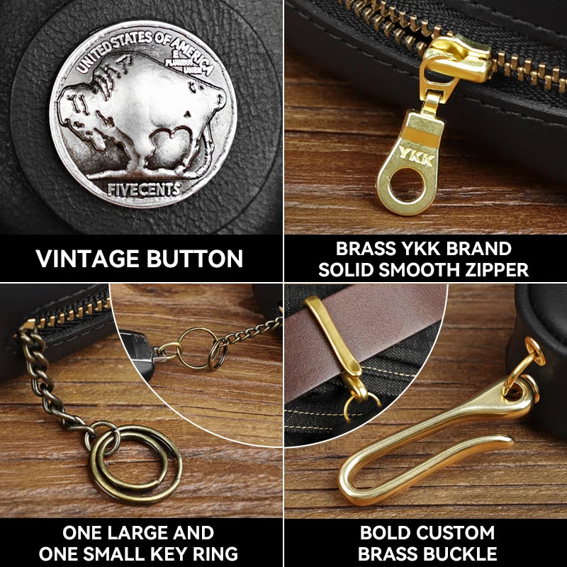 Retro Leather Key Wallet Car Key Holder Bag with Zipper Key Ring