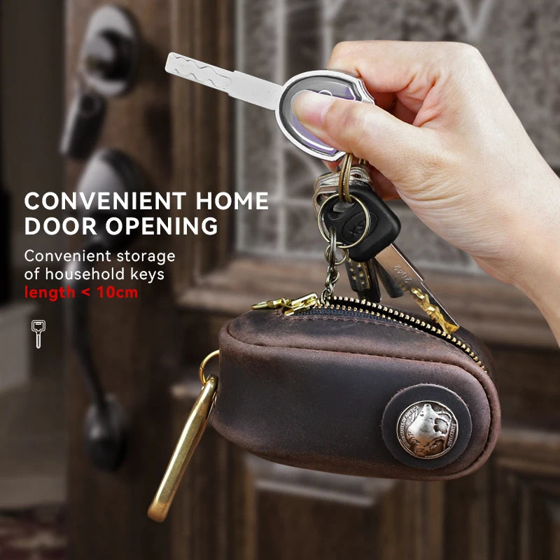 Retro Leather Key Wallet Car Key Holder Bag with Zipper Key Ring