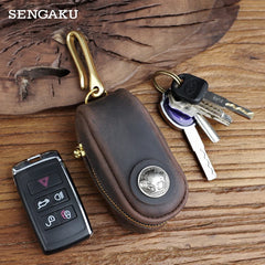 Retro Leather Key Wallet Car Key Holder Bag with Zipper Key Ring