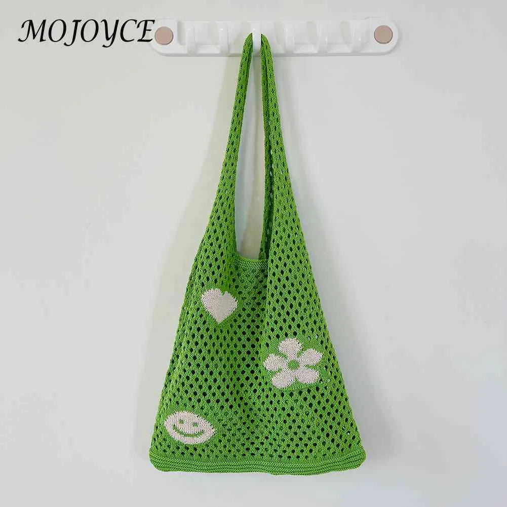 Retro Knitted Shoulder Bag Casual Beach Shopper Mesh