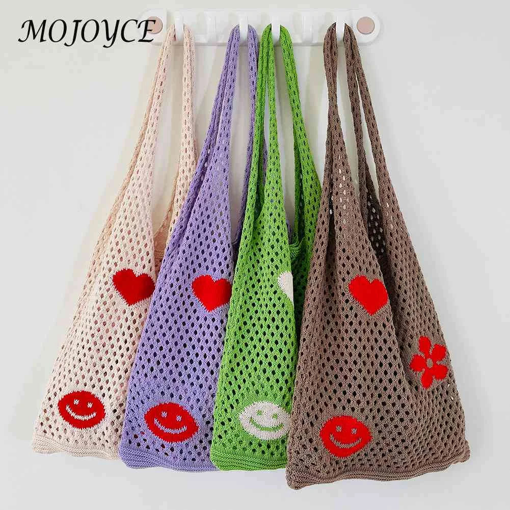 Retro Knitted Shoulder Bag Casual Beach Shopper Mesh