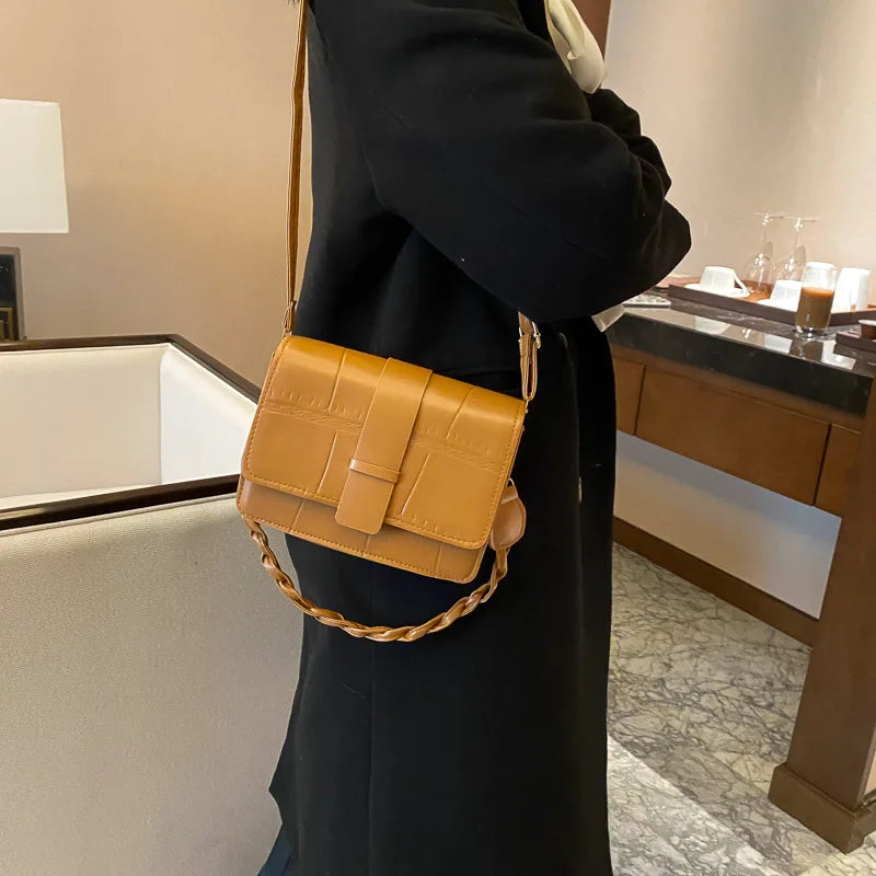 Retro Ladies PU Small Square Shoulder Bag Solid Casual Messenger Bags