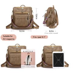 Retro Large Capacity Backpack PU Leather Rucksack Women Knapsack Travel