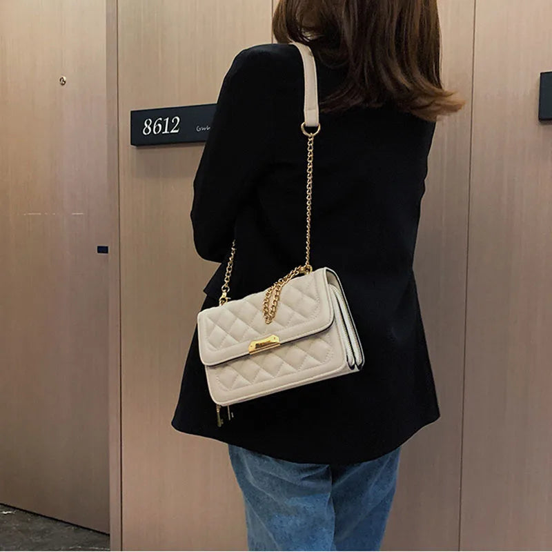 Retro Large Handbag PU Leather Women's Bags Crossbody Lock Chain Shoulder