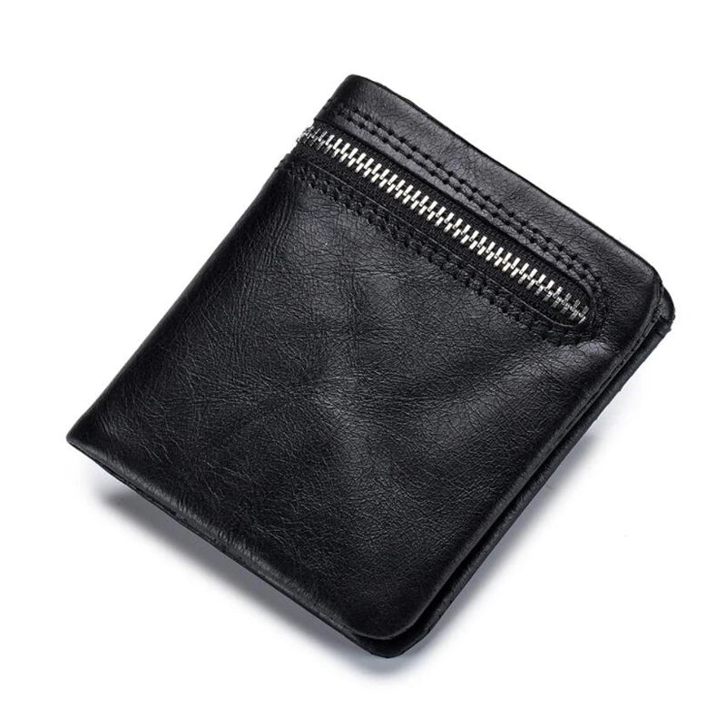 Vintage Leather Zipper Wallet Slim Purse for Men and Women
