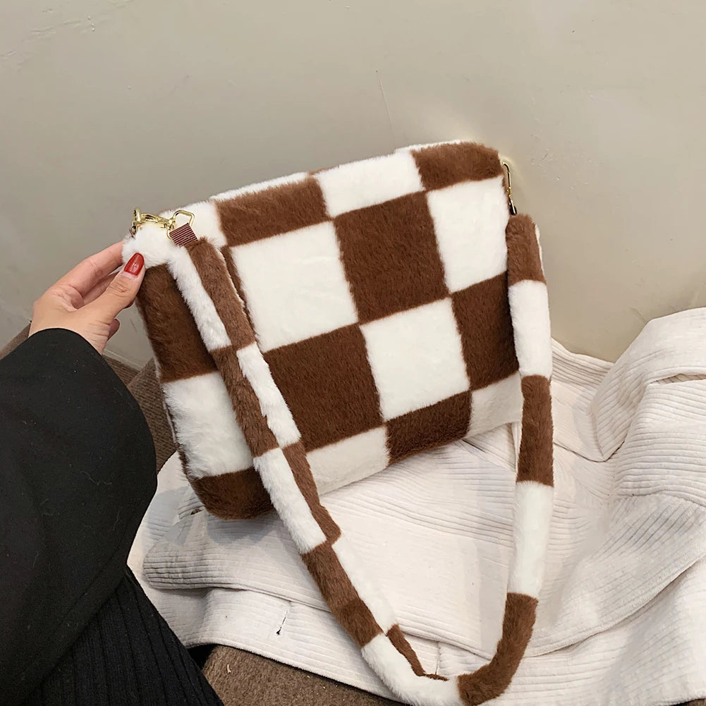 Leopard Print Plush Shoulder Bag Large Capacity Travel Winter Tote