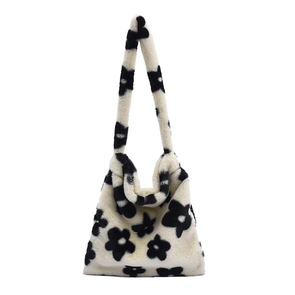 Leopard Print Plush Shoulder Bag Large Capacity Travel Tote