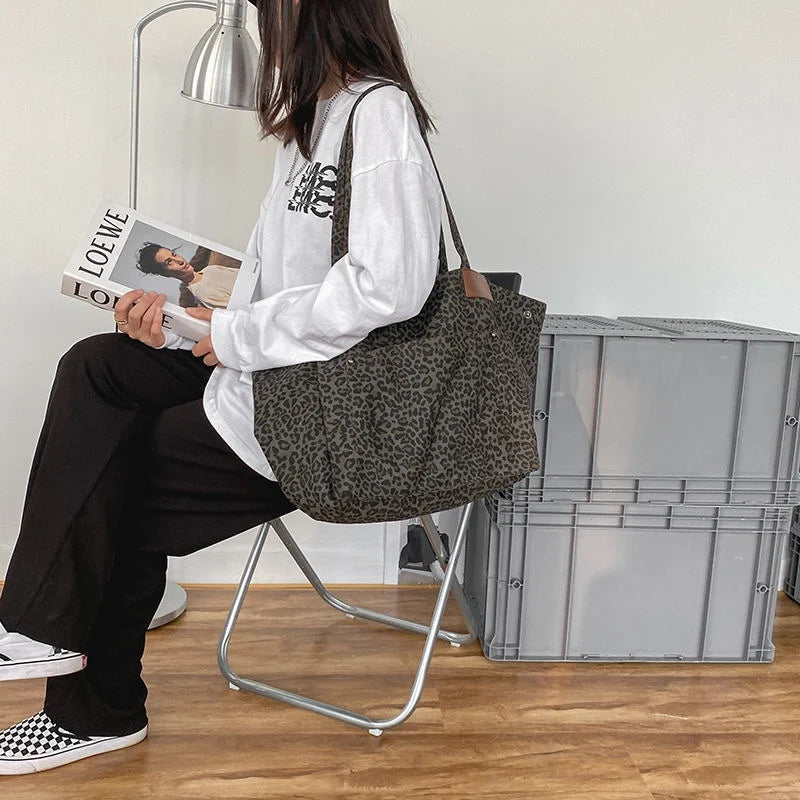 Leopard Shoulder Bag Women Large Capacity Handbag Female Shopping Tote Bag