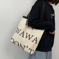 Retro Letter Shoulder Bags Women Canvas Shopping School Student All-match