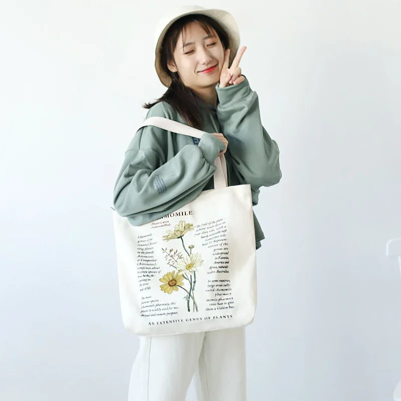Retro Literary Canvas Women's Shoulder Shopper Bag