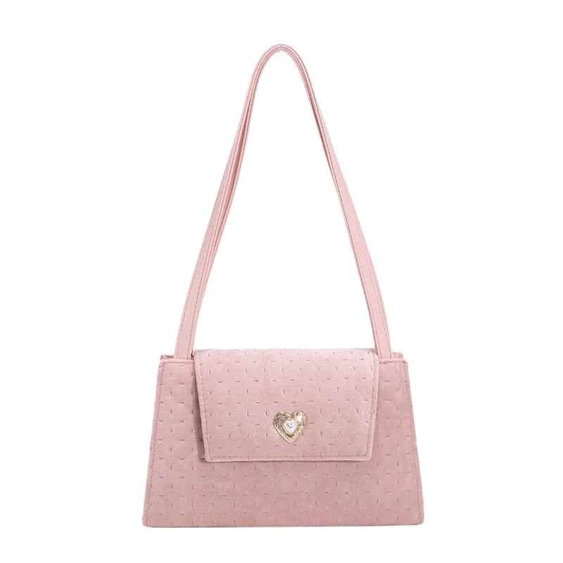 Velvet Pink Heart Underarm Bag Small Square Shoulder Bag