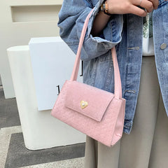 Velvet Pink Heart Underarm Bag Small Square Shoulder Bag