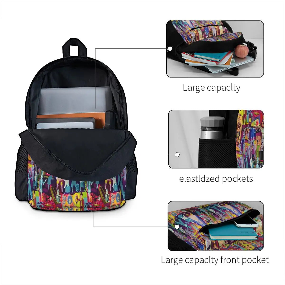 Retro Mansion Collage Backpacks Men's & Women's School Bags