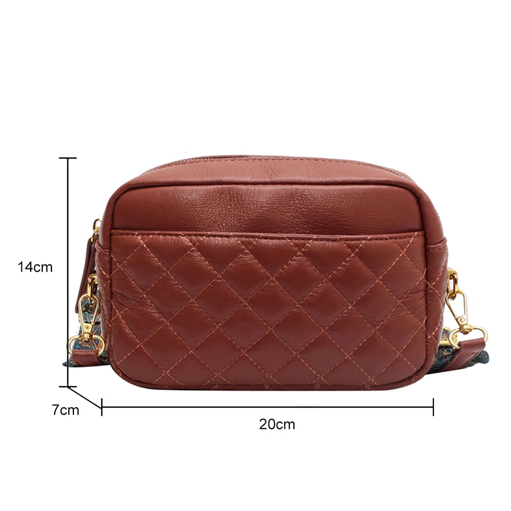 Quilted PU Leather Crossbody Sling Bag Prints Wide Strap Crossbody Bag