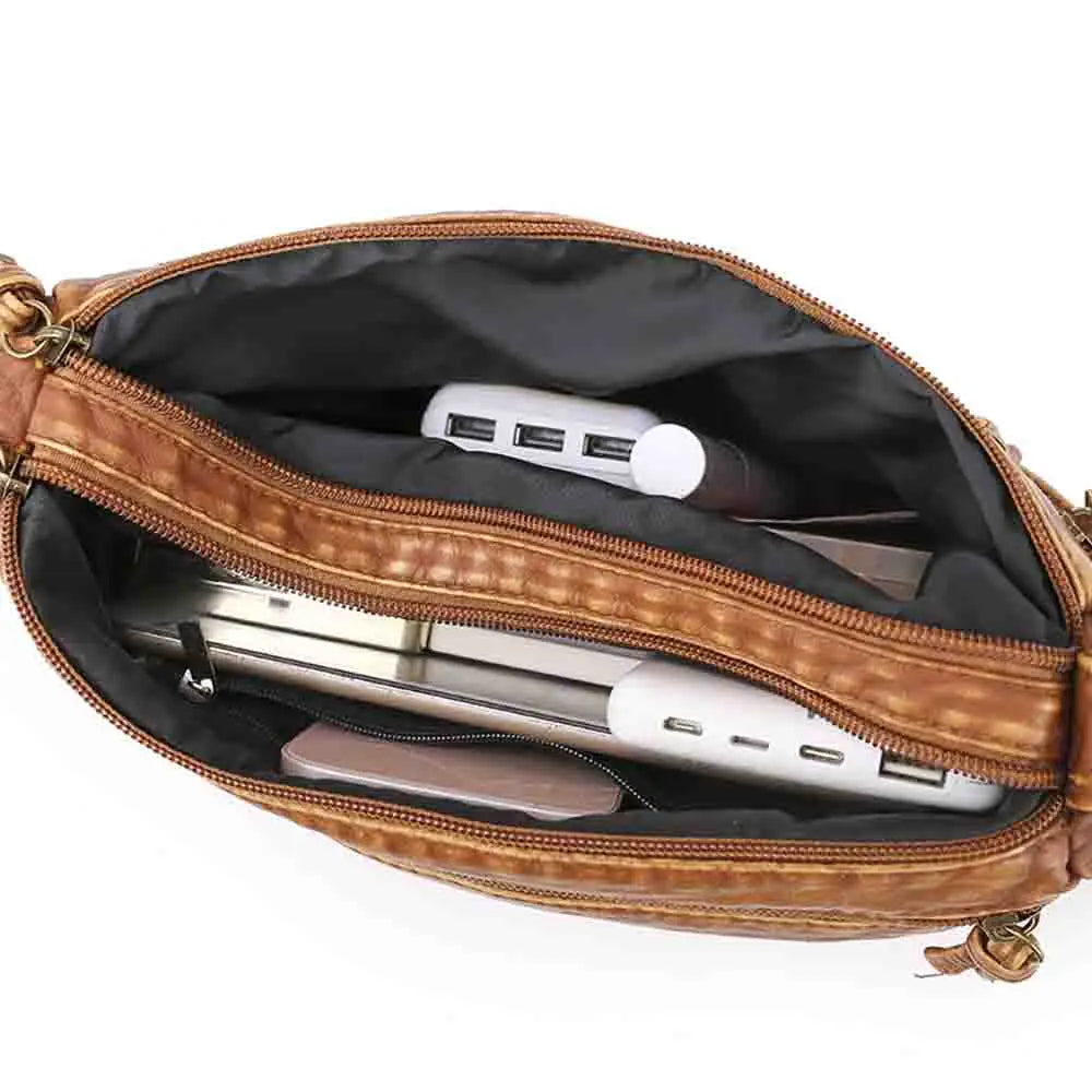 Retro Messenger Bag Women Soft PU Leather Shoulder Purse Zip Pocket Coin Handbag