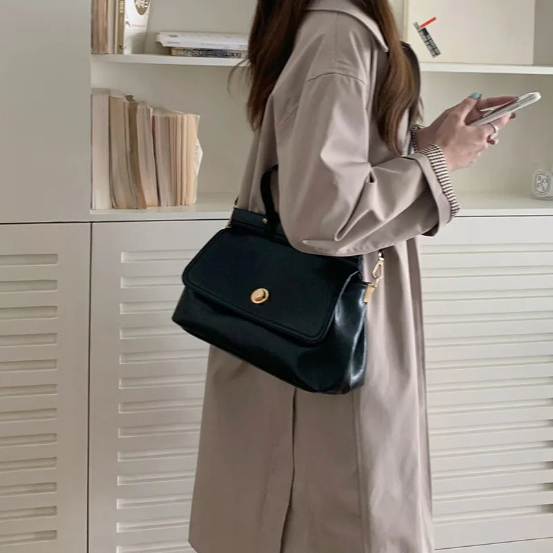 Large Solid Messenger Bag for Women Portable Crossbody Work Briefcase