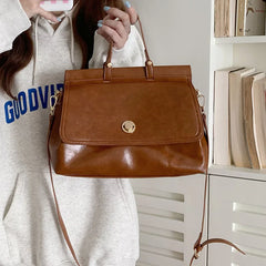Large Solid Messenger Bag for Women Portable Crossbody Work Briefcase
