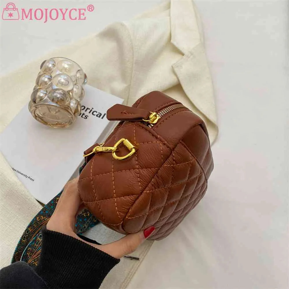 Quilted PU Leather Camera Shoulder Bag Prints Wide Strap Solid Zipper Small