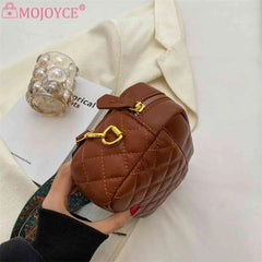 Quilted PU Leather Camera Shoulder Bag Prints Wide Strap Solid Zipper Small